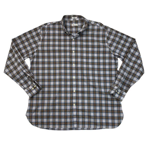 Peter Millar Plaid Shirt Men XL Extra Large Crown Vintage Button Down Blue/Brown - Picture 1 of 13